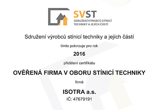 Deň tieniacej techniky 16. máj 2016 a ISOTRA ako overená firma v odbore tieniacej techniky
