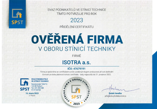 Ověřená firma v oboru Stínicí technika pro rok 2023
